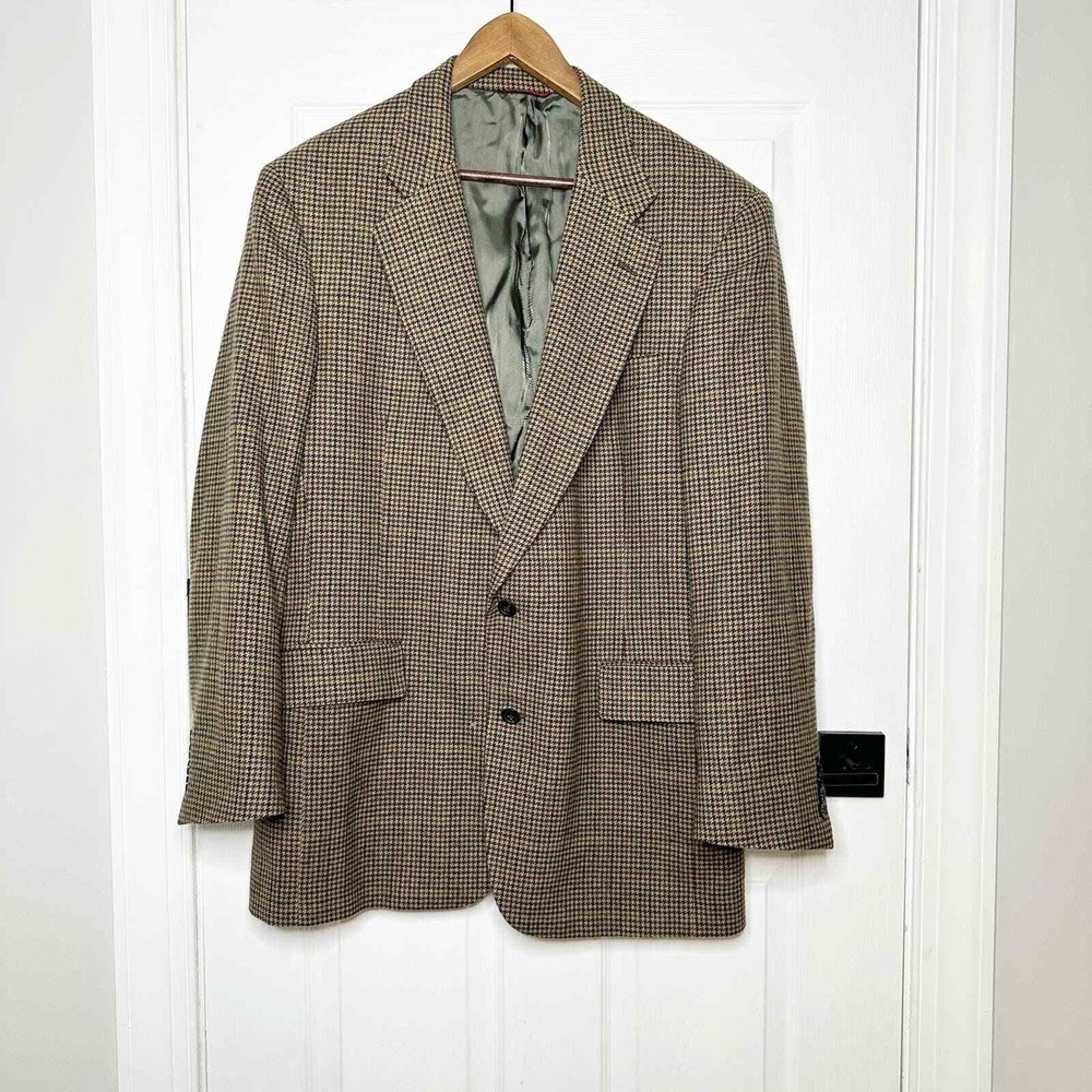 Jos A Bank Sport Coat Mens 44L Brown Pure Cashmere Excellent Houndstooth Blazer